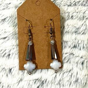 Elegant White Cross Dangle Bronze Earrings